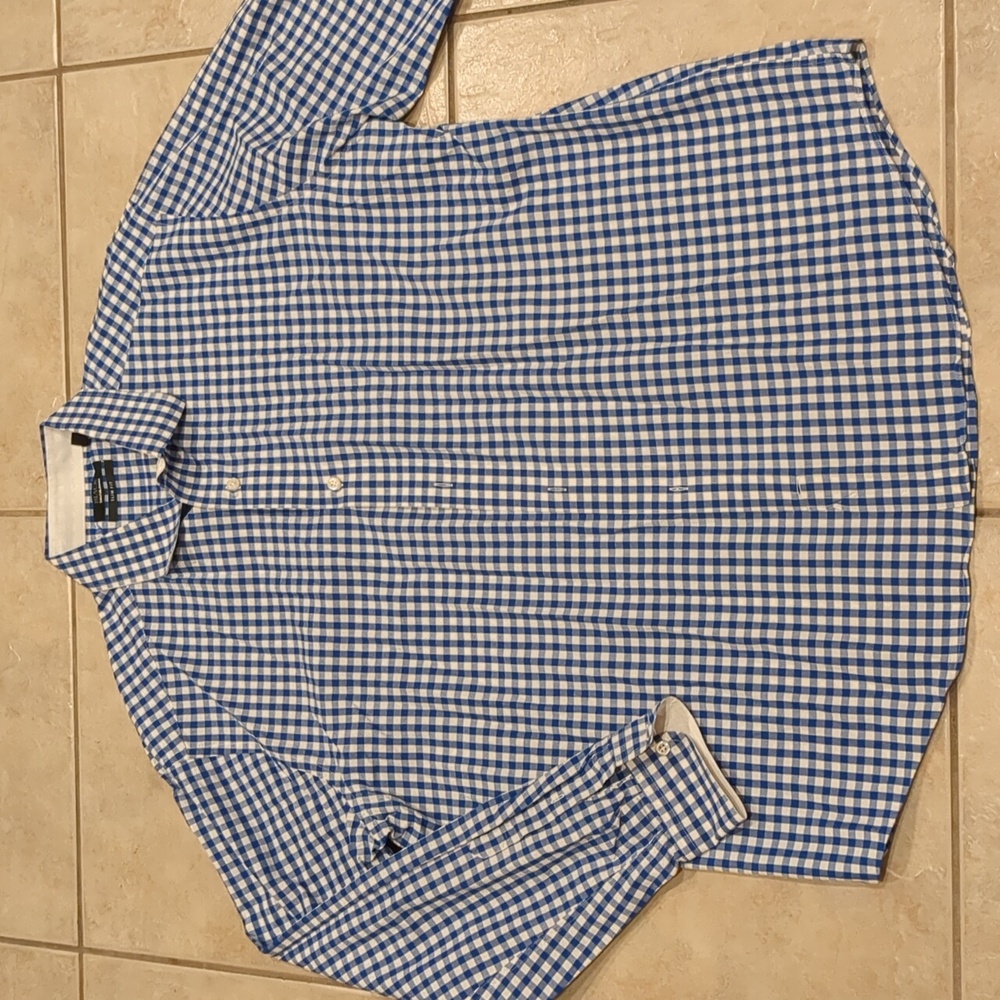 Saks Fifth Ave Black Label Royal Blue Gingham Check Slim Fit Dress Shirt XXL